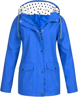 Womens RainCoat Waterproof Rain Jacket Lightweight Zip Up Summer Fall Active Outdoor Raincoat Hooded Windbreaker