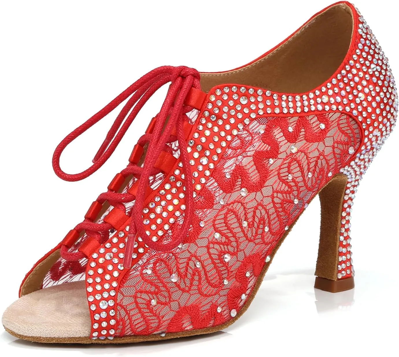 Women's Rhinestone Dance Shoes Ankle Boots Glitter Lace up Open Toe Ballroom Latin Salsa Tango Wedding Party, Model X064