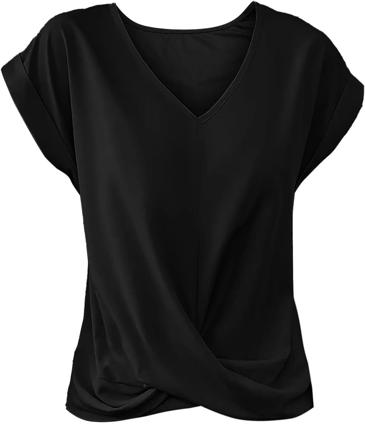 Womens Solid Color Tops Elegant Twist Knot Shirts Short Sleeve V Neck Blouses 2025 Casual Summer Outfits Fashion
