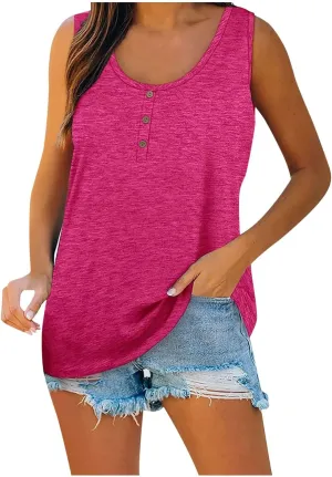 Women's Summer Tops 2025 Vacation Fit Casual Flowy Tank Tops Crew Neck Trendy Sleeveless Top Clothes Outfits