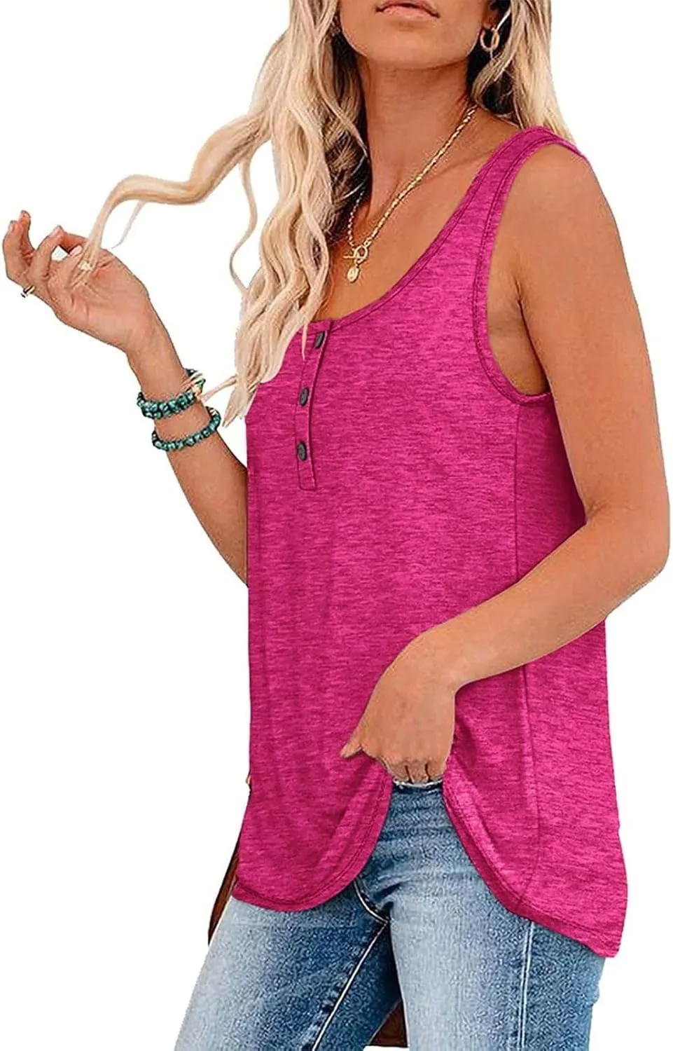 Women's Summer Tops 2025 Vacation Fit Casual Flowy Tank Tops Crew Neck Trendy Sleeveless Top Clothes Outfits
