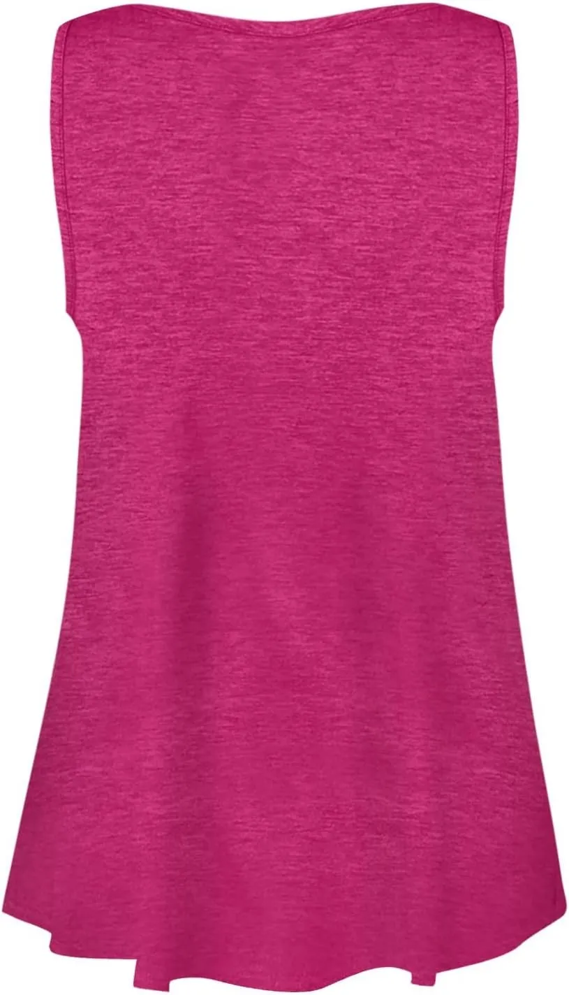 Women's Summer Tops 2025 Vacation Fit Casual Flowy Tank Tops Crew Neck Trendy Sleeveless Top Clothes Outfits