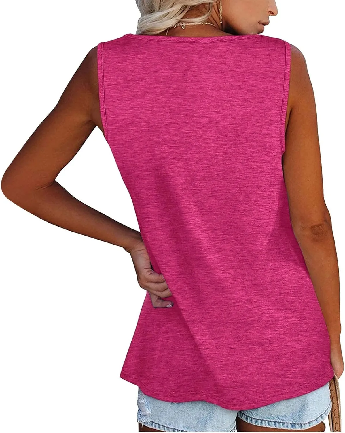 Women's Summer Tops 2025 Vacation Fit Casual Flowy Tank Tops Crew Neck Trendy Sleeveless Top Clothes Outfits