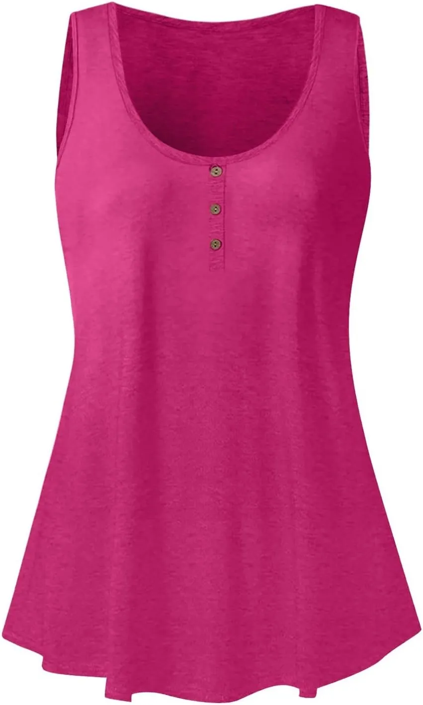 Women's Summer Tops 2025 Vacation Fit Casual Flowy Tank Tops Crew Neck Trendy Sleeveless Top Clothes Outfits
