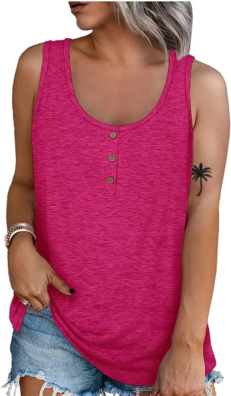 Women's Summer Tops 2025 Vacation Fit Casual Flowy Tank Tops Crew Neck Trendy Sleeveless Top Clothes Outfits