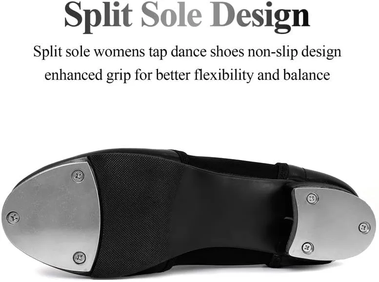 Women's Tap Shoes Leather Slip On Dance Shoes Jazz Shoes for Women,Black