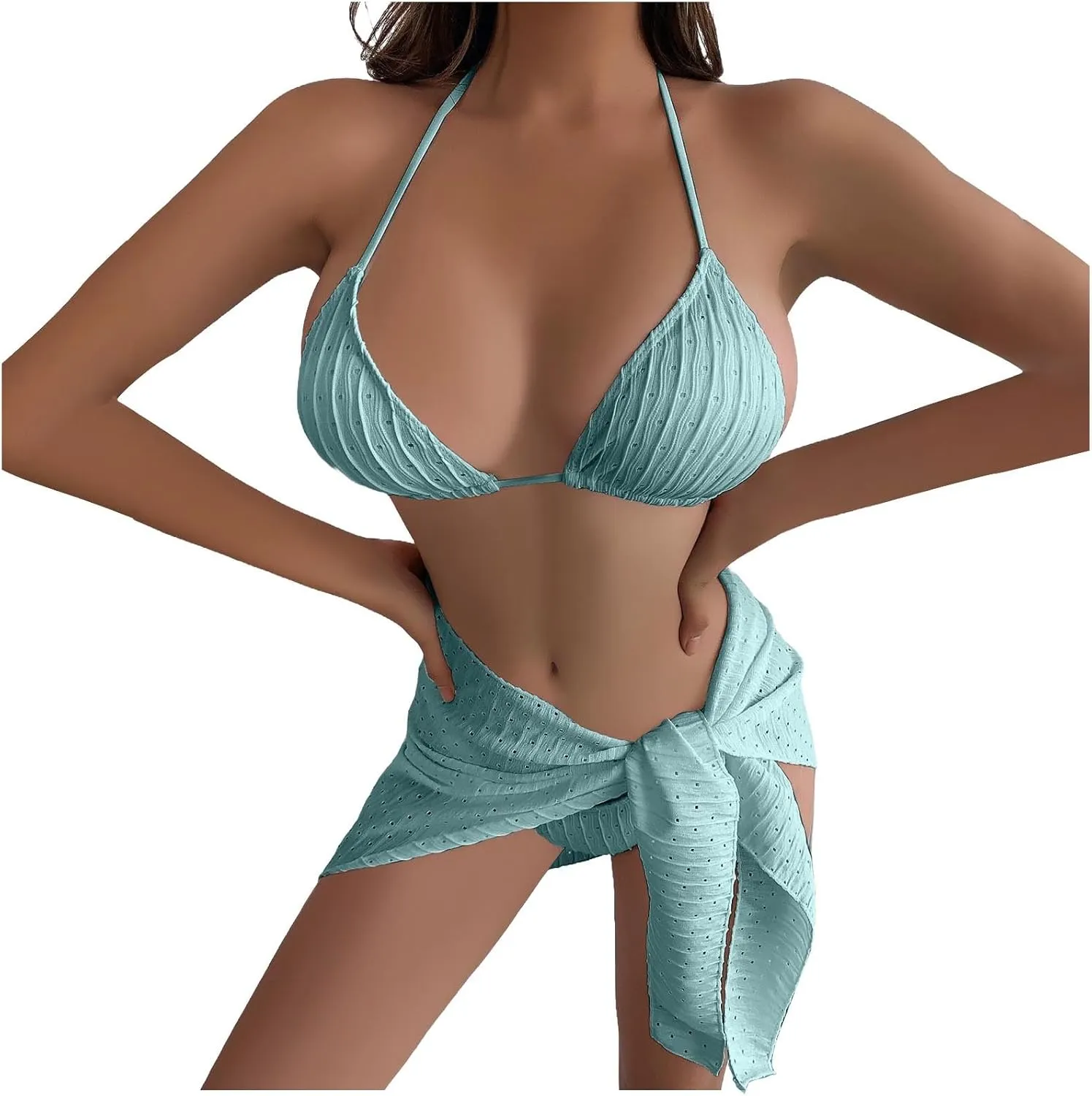 Womens Triangle String Bikini Sets Sexy Cheeky Push up High Cut 2 Piece Bathing Suit Summer Beach Swimsuit with Skirt