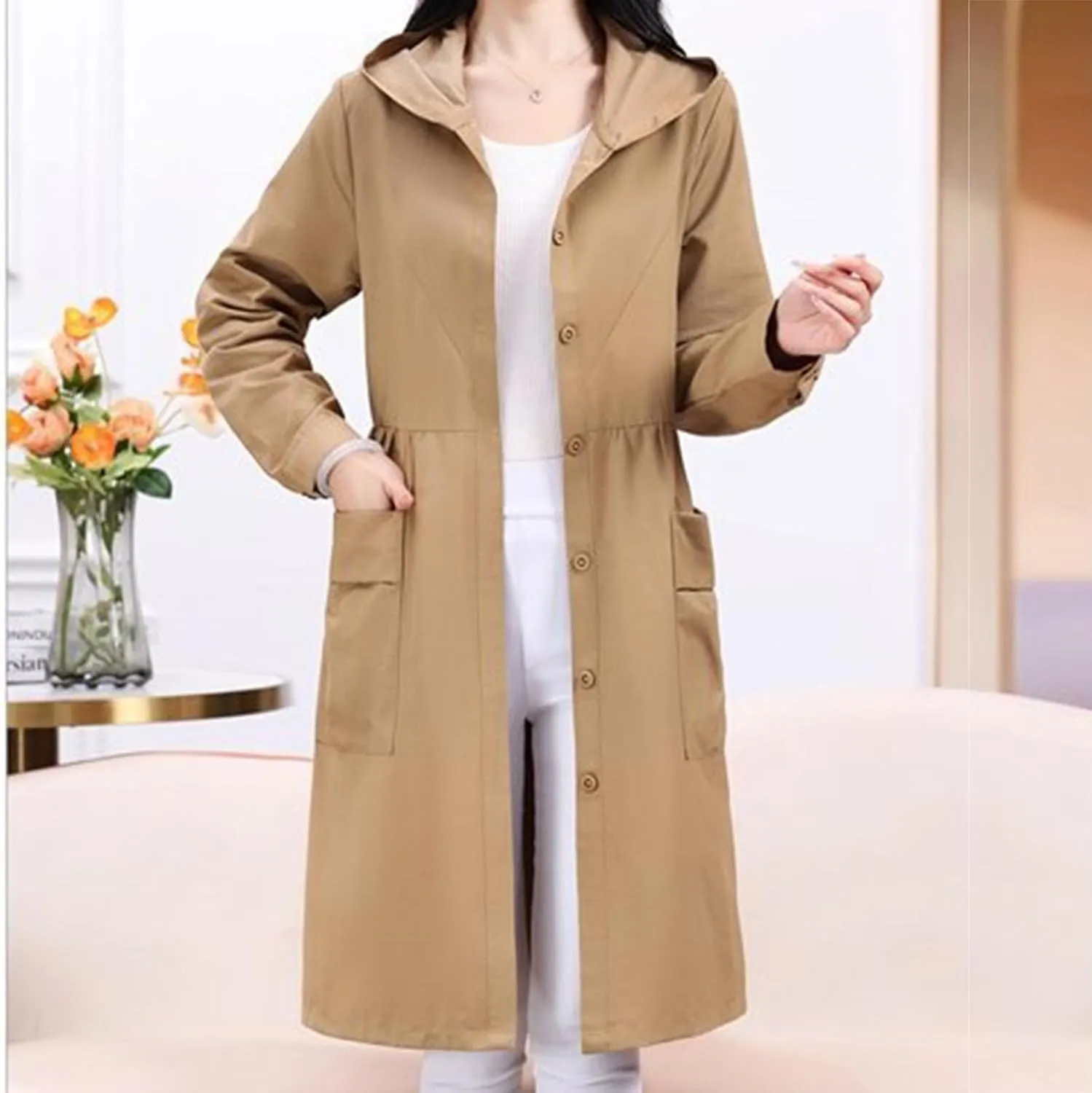 Women's Winter Coats 2024 Casual Button Down Open Front Jackets Long Sleeve Thin Coat with Pockets Outerwear