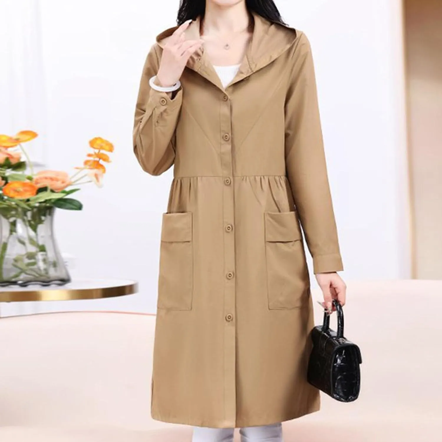 Women's Winter Coats 2024 Casual Button Down Open Front Jackets Long Sleeve Thin Coat with Pockets Outerwear