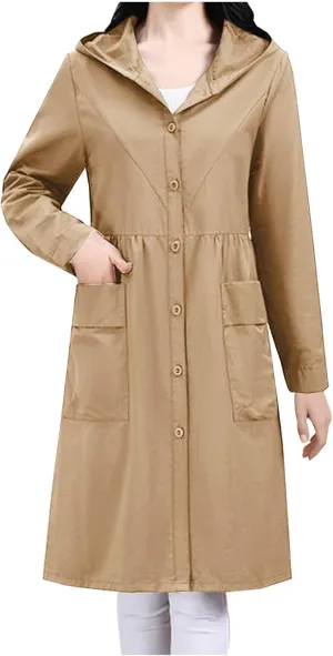 Women's Winter Coats 2024 Casual Button Down Open Front Jackets Long Sleeve Thin Coat with Pockets Outerwear