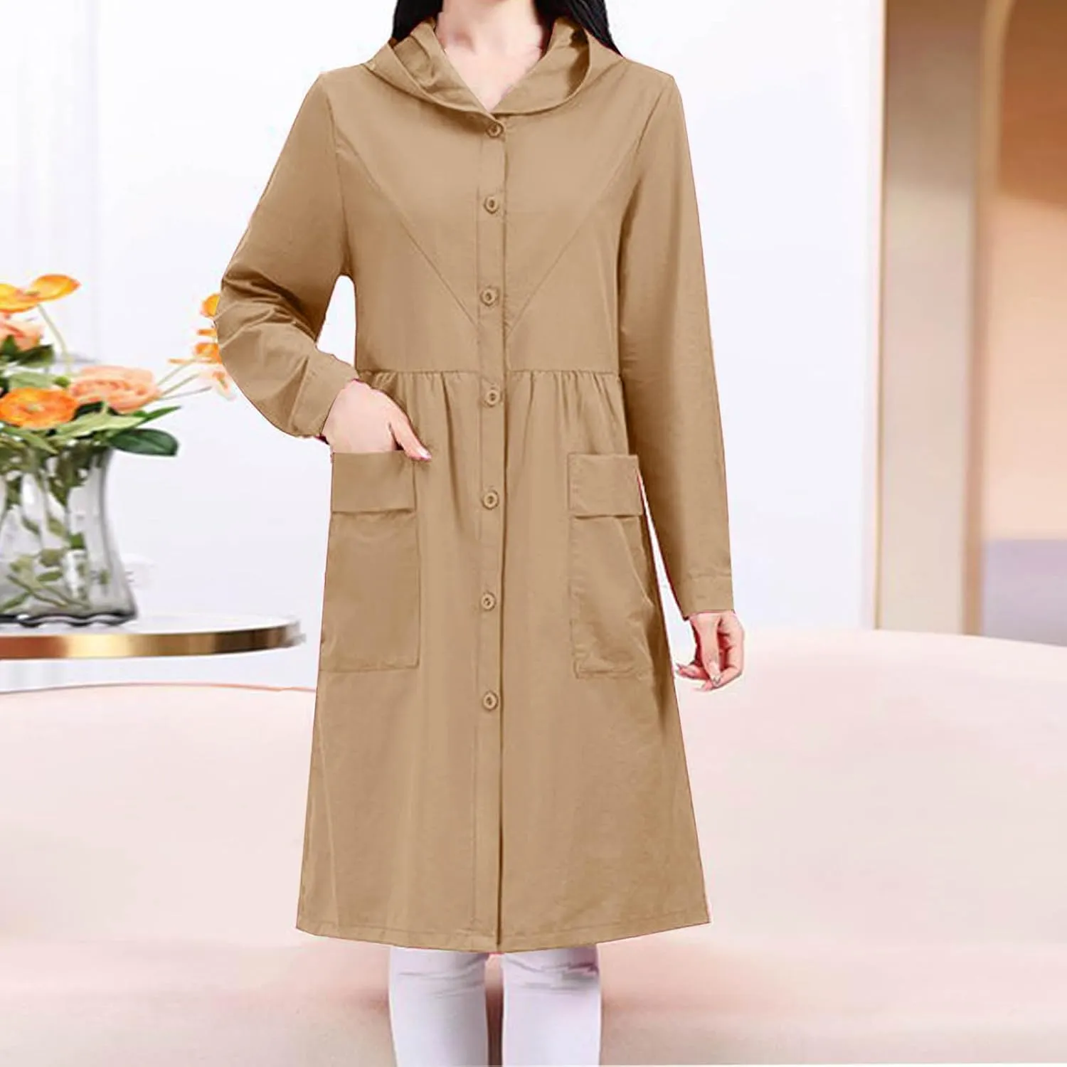 Women's Winter Coats 2024 Casual Button Down Open Front Jackets Long Sleeve Thin Coat with Pockets Outerwear