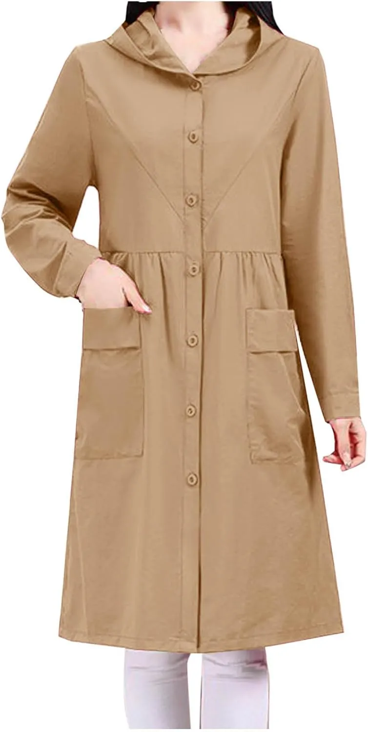 Women's Winter Coats 2024 Casual Button Down Open Front Jackets Long Sleeve Thin Coat with Pockets Outerwear