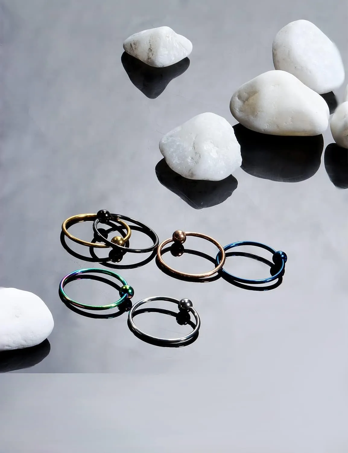 Yaalozei 22G Thin Nose Rings Hoops 316L Surgical Steel Captive Bead Septum Nose Hoop Rings Eyebrow Lip Rings Cartilage Helix Rook Daith Earring Piercing Jewelry For Men Women 8mm