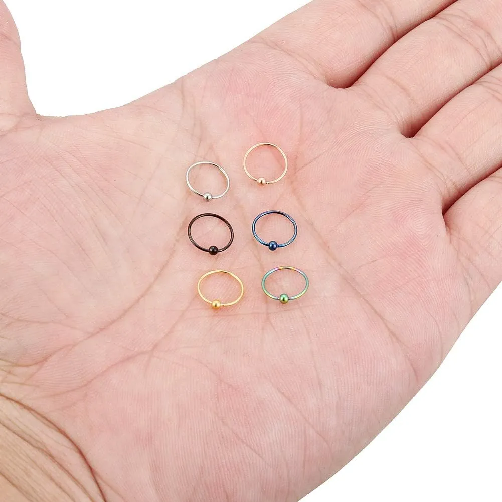 Yaalozei 22G Thin Nose Rings Hoops 316L Surgical Steel Captive Bead Septum Nose Hoop Rings Eyebrow Lip Rings Cartilage Helix Rook Daith Earring Piercing Jewelry For Men Women 8mm