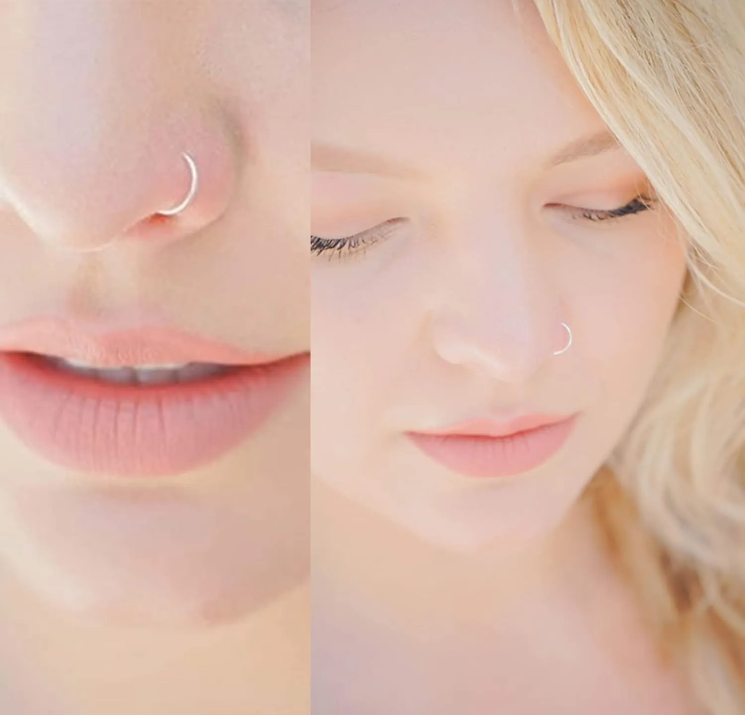 Yaalozei 22G Thin Nose Rings Hoops 316L Surgical Steel Captive Bead Septum Nose Hoop Rings Eyebrow Lip Rings Cartilage Helix Rook Daith Earring Piercing Jewelry For Men Women 8mm