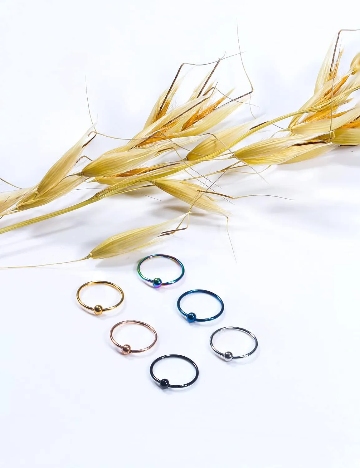 Yaalozei 22G Thin Nose Rings Hoops 316L Surgical Steel Captive Bead Septum Nose Hoop Rings Eyebrow Lip Rings Cartilage Helix Rook Daith Earring Piercing Jewelry For Men Women 8mm