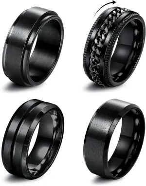 YADOCA Stainless Steel Rings for Mens Wedding Band Silver Black Fidget Ring Anxiety Relief Simple Engagement Promise Wedding Rings for Men and Women