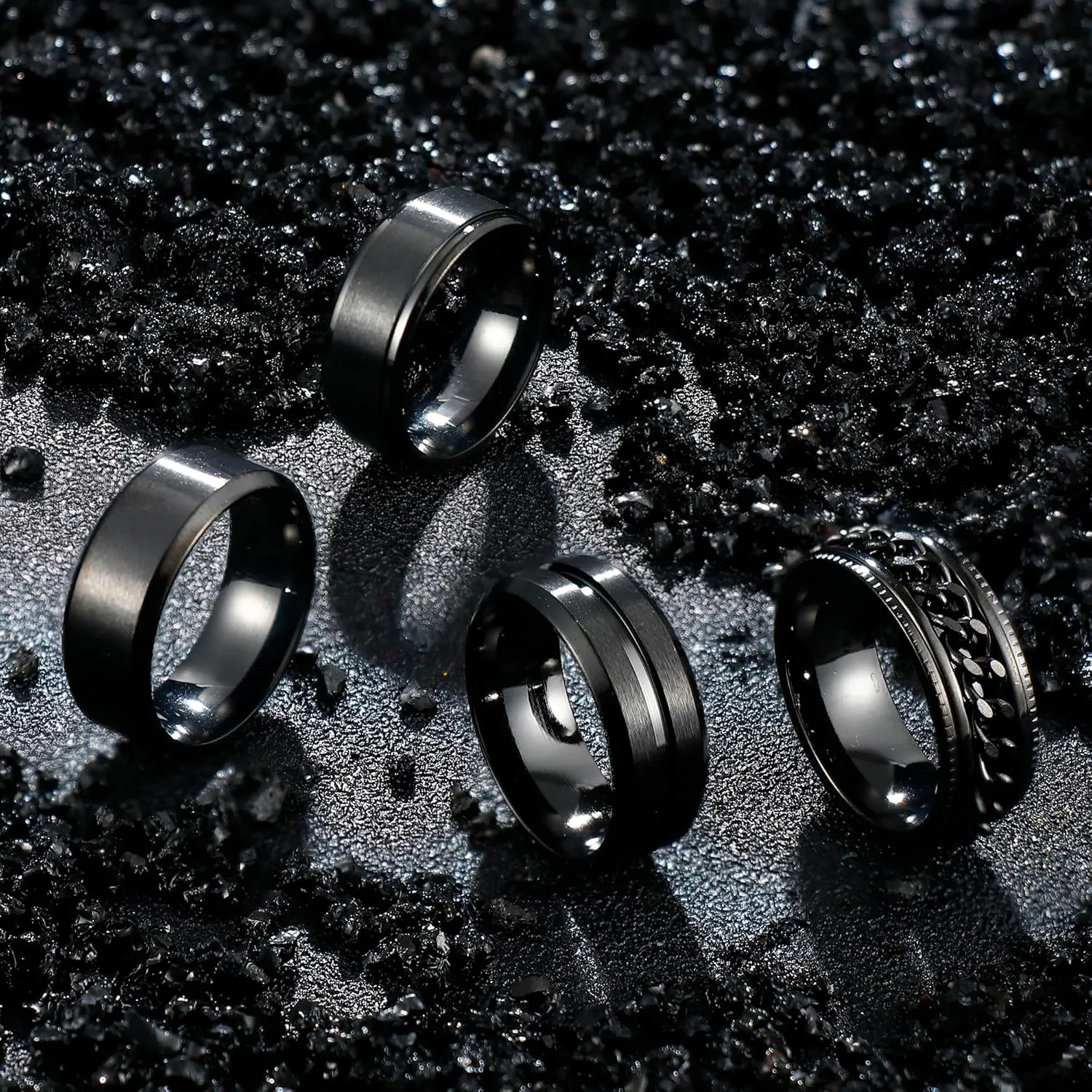 YADOCA Stainless Steel Rings for Mens Wedding Band Silver Black Fidget Ring Anxiety Relief Simple Engagement Promise Wedding Rings for Men and Women