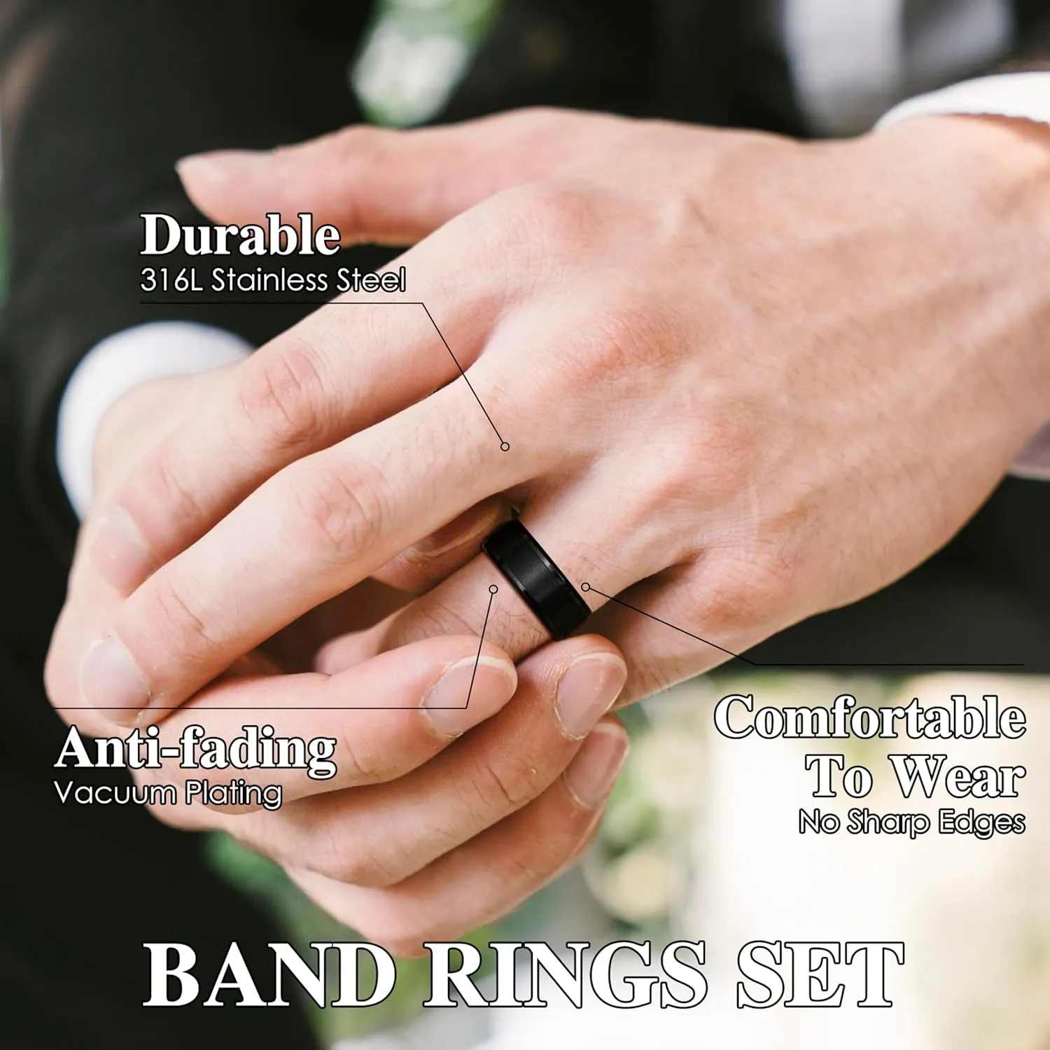 YADOCA Stainless Steel Rings for Mens Wedding Band Silver Black Fidget Ring Anxiety Relief Simple Engagement Promise Wedding Rings for Men and Women