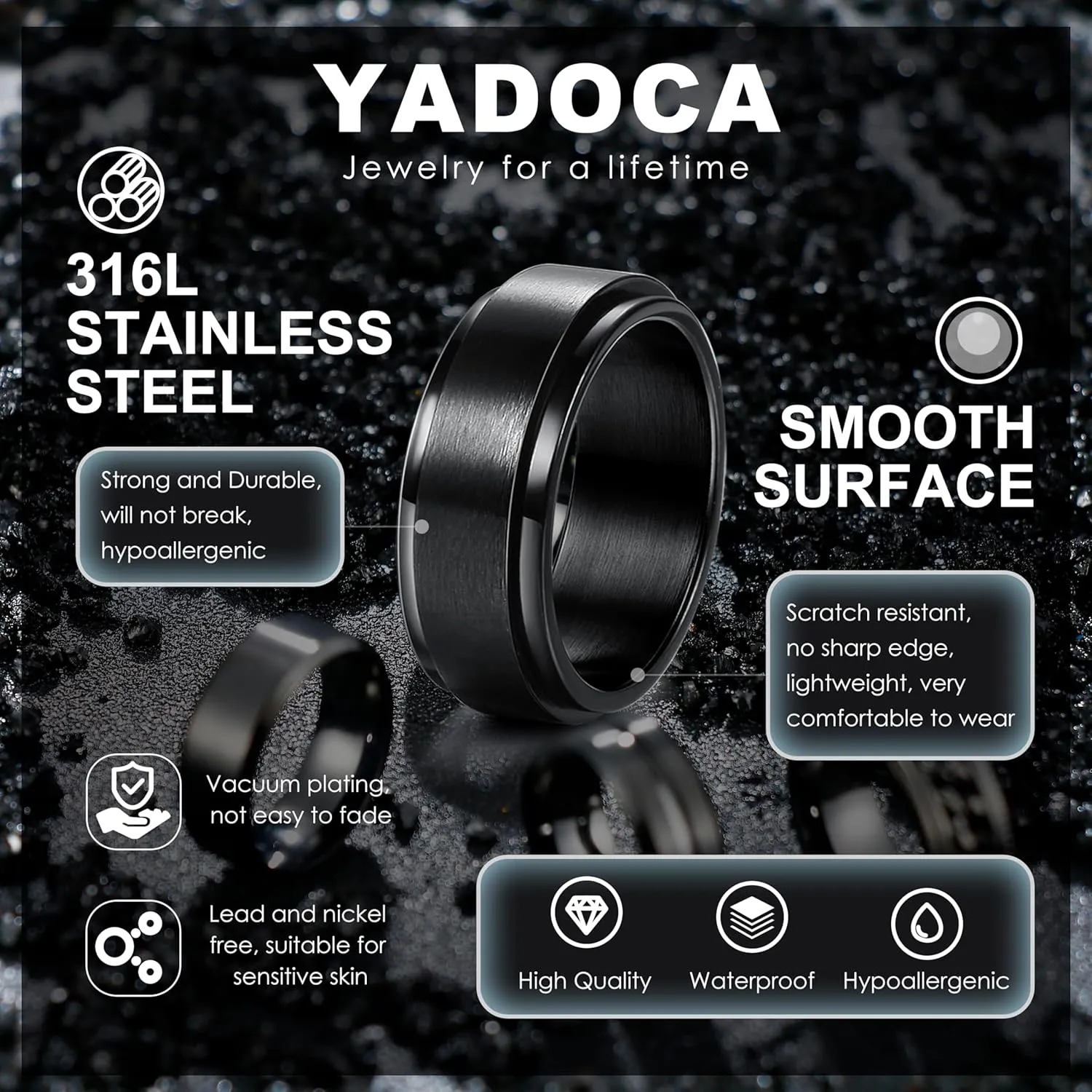 YADOCA Stainless Steel Rings for Mens Wedding Band Silver Black Fidget Ring Anxiety Relief Simple Engagement Promise Wedding Rings for Men and Women