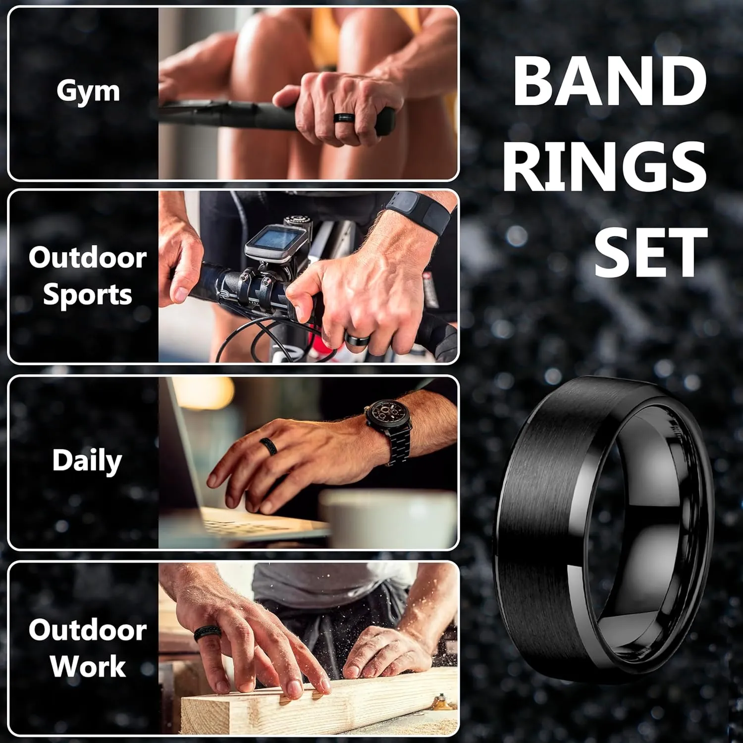 YADOCA Stainless Steel Rings for Mens Wedding Band Silver Black Fidget Ring Anxiety Relief Simple Engagement Promise Wedding Rings for Men and Women