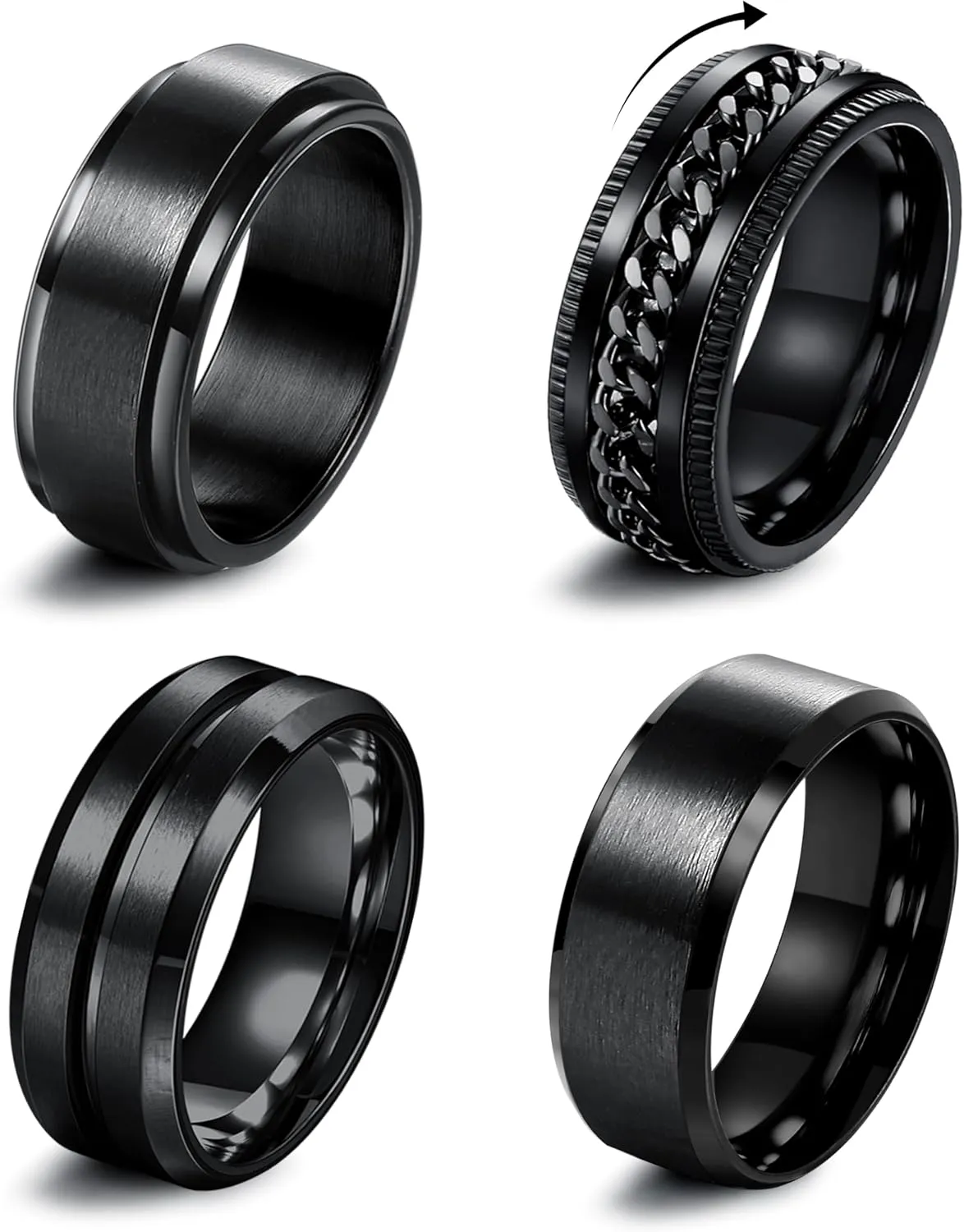 YADOCA Stainless Steel Rings for Mens Wedding Band Silver Black Fidget Ring Anxiety Relief Simple Engagement Promise Wedding Rings for Men and Women