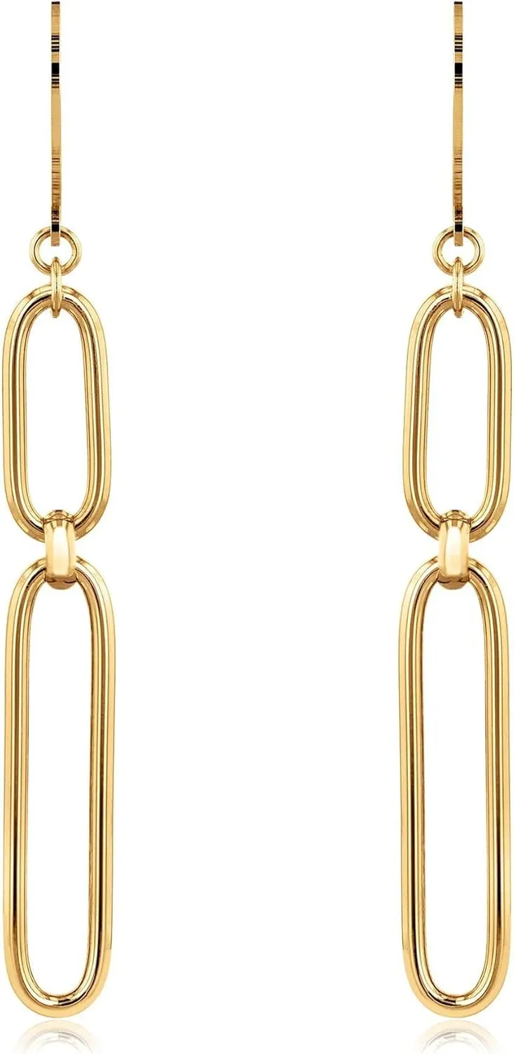 Yellow Gold Paperclip Link Chain Earrings