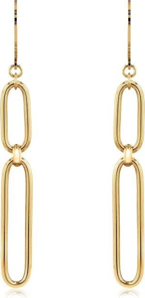 Yellow Gold Paperclip Link Chain Earrings