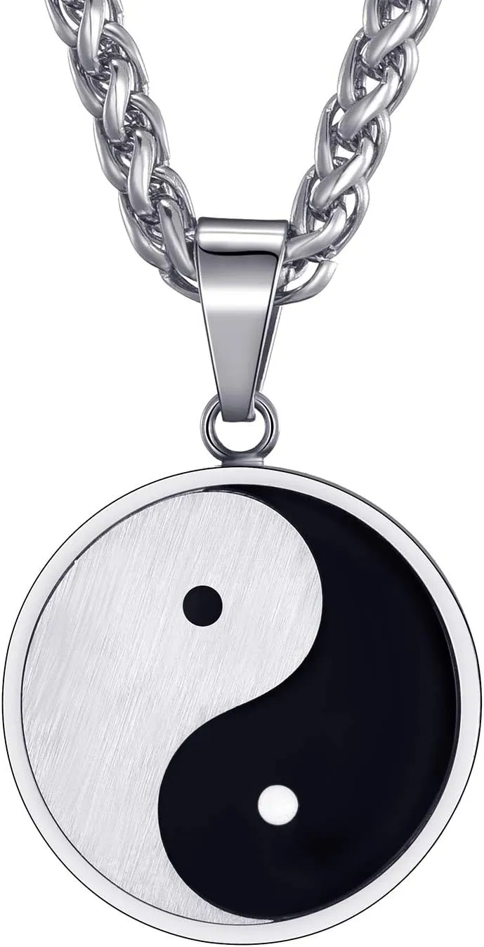Yin Yang Necklace for Men Tai Chi Pendant with 24 Inch Stainless Steel Chain for Men