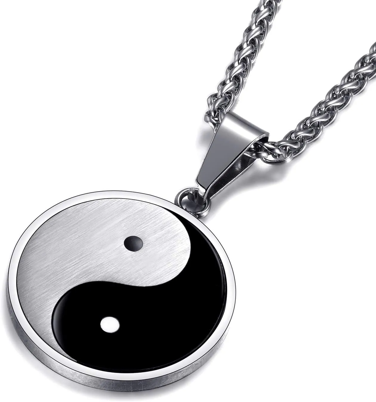 Yin Yang Necklace for Men Tai Chi Pendant with 24 Inch Stainless Steel Chain for Men