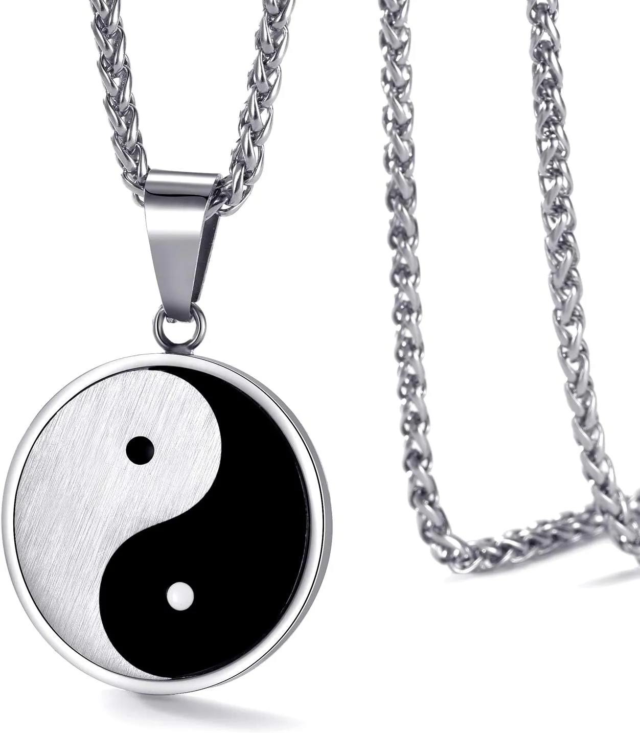 Yin Yang Necklace for Men Tai Chi Pendant with 24 Inch Stainless Steel Chain for Men