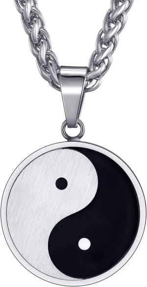 Yin Yang Necklace for Men Tai Chi Pendant with 24 Inch Stainless Steel Chain for Men
