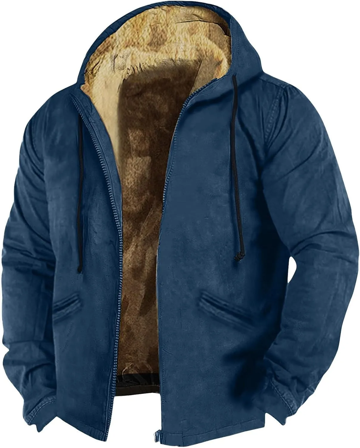 Ymosrh Men's Casual Fleece Jackets Full Zip Hoodie Jacket Sherpa Lined Warm Winter Work Coats Outdoor Jacket, M-7XL