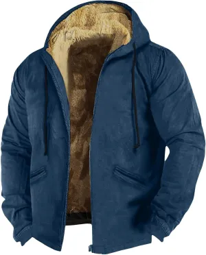 Ymosrh Men's Casual Fleece Jackets Full Zip Hoodie Jacket Sherpa Lined Warm Winter Work Coats Outdoor Jacket, M-7XL