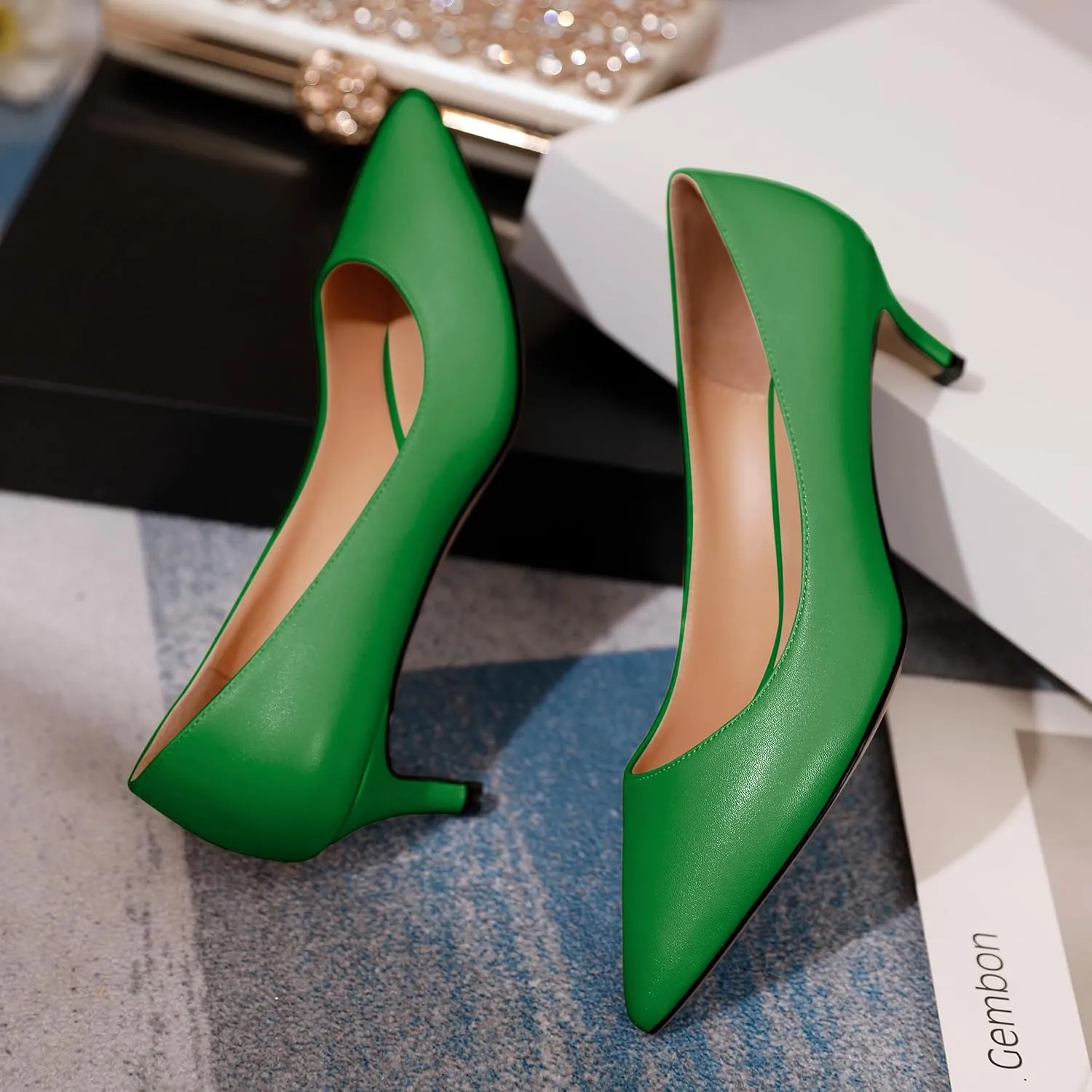 YODEKS Women's Pointed Toe Pumps 2" Kitten Middle Heel Chic Pumps Comfort Slip On Low Heel Dress Pumps Shoes