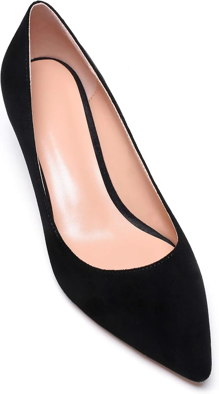 YODEKS Women's Pointed Toe Pumps 2" Kitten Middle Heel Chic Pumps Comfort Slip On Low Heel Dress Pumps Shoes