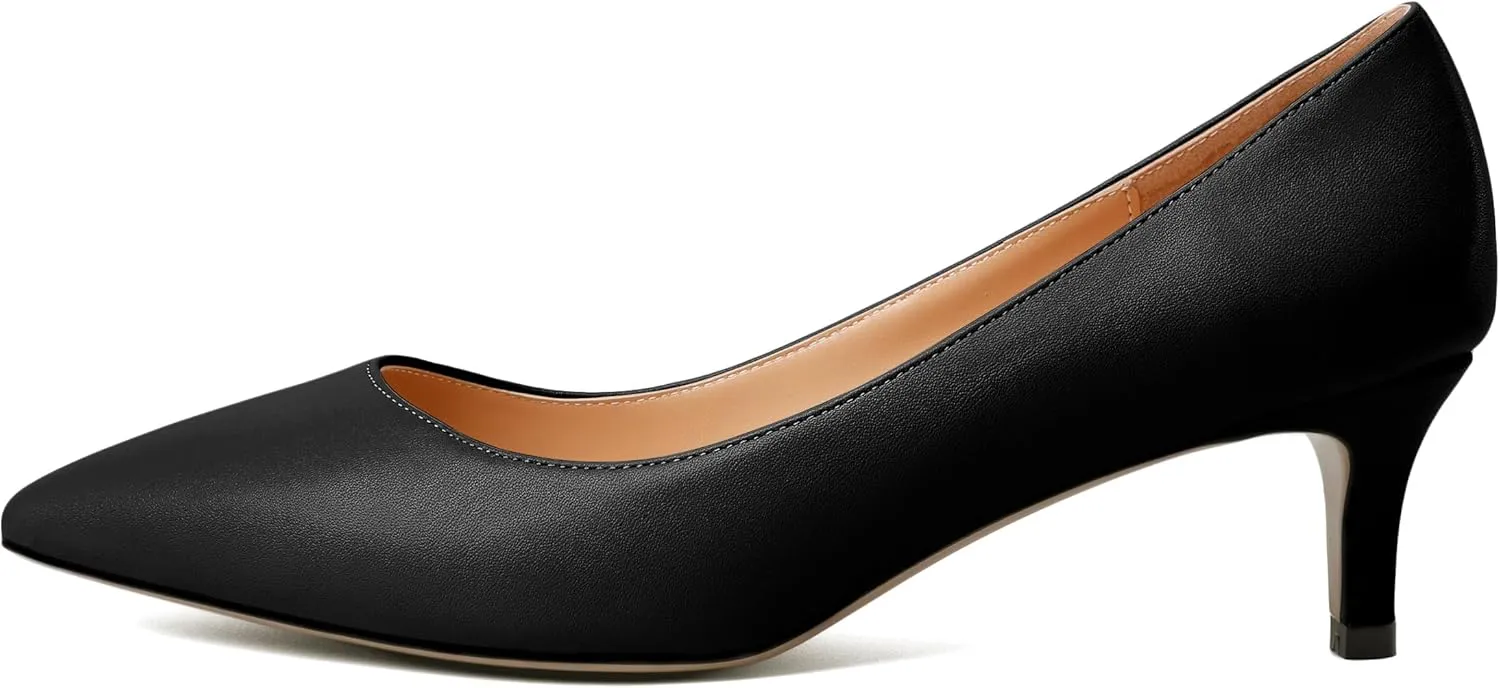 YODEKS Women's Pointed Toe Pumps 2" Kitten Middle Heel Chic Pumps Comfort Slip On Low Heel Dress Pumps Shoes
