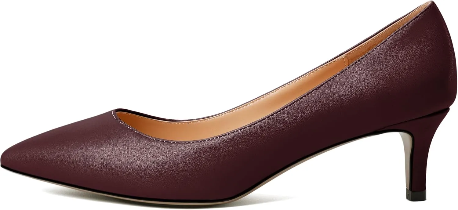YODEKS Women's Pointed Toe Pumps 2" Kitten Middle Heel Chic Pumps Comfort Slip On Low Heel Dress Pumps Shoes