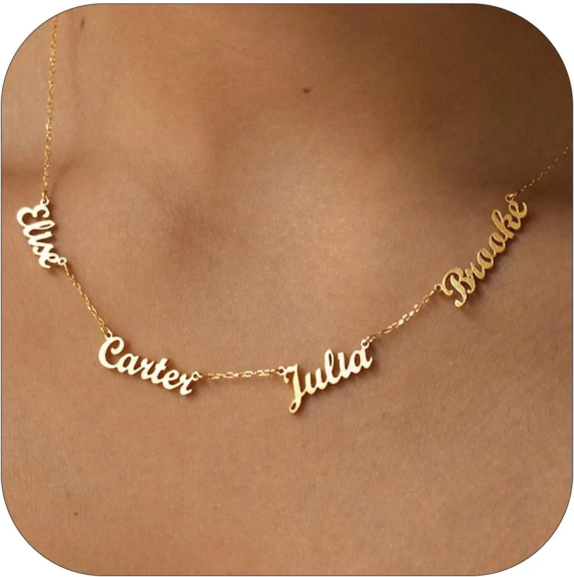 Yoke Style Custom Name Necklace Personalized 18K Gold Plated Nameplate for Women, Customized Choker Necklace with Multiple Names Personalized Mothers Day Jewelry Gift for Mom Family