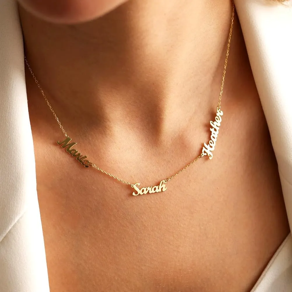 Yoke Style Custom Name Necklace Personalized 18K Gold Plated Nameplate for Women, Customized Choker Necklace with Multiple Names Personalized Mothers Day Jewelry Gift for Mom Family