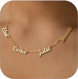 Yoke Style Custom Name Necklace Personalized 18K Gold Plated Nameplate for Women, Customized Choker Necklace with Multiple Names Personalized Mothers Day Jewelry Gift for Mom Family