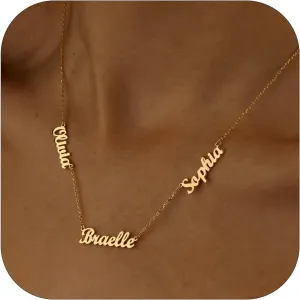 Yoke Style Custom Name Necklace Personalized 18K Gold Plated Nameplate for Women, Customized Choker Necklace with Multiple Names Personalized Mothers Day Jewelry Gift for Mom Family