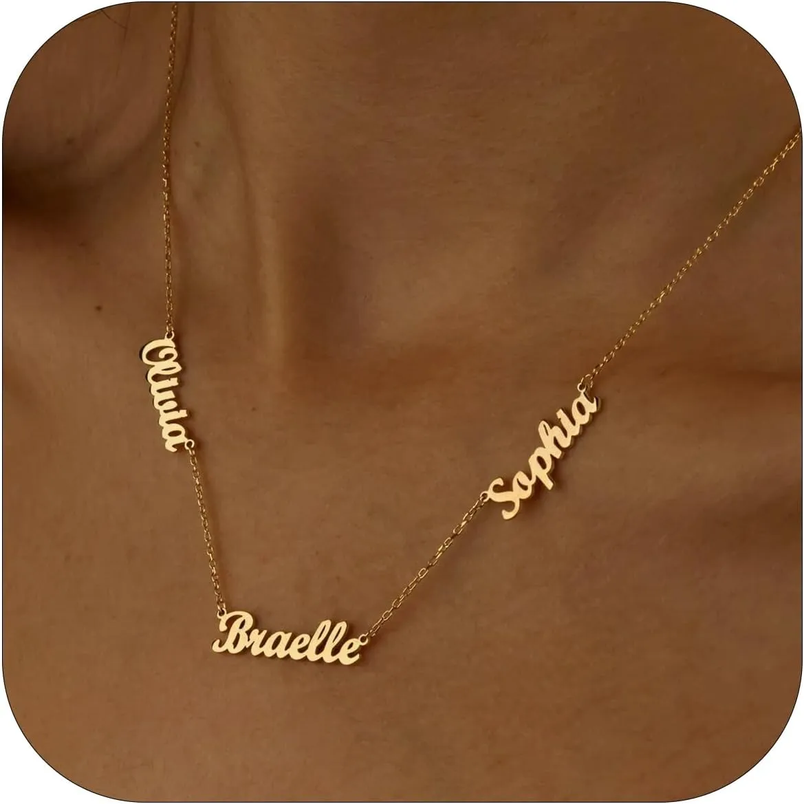 Yoke Style Custom Name Necklace Personalized 18K Gold Plated Nameplate for Women, Customized Choker Necklace with Multiple Names Personalized Mothers Day Jewelry Gift for Mom Family