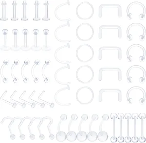 Yolev Clear Piercing Retainer Septum Retainers Nose Studs Flexible Lip Ear Nose Hoop Tongue Rings Nipple Ring Cartilage Piercing Retainer Plastic Industrial Barbell Piercing Retainer(55PCS