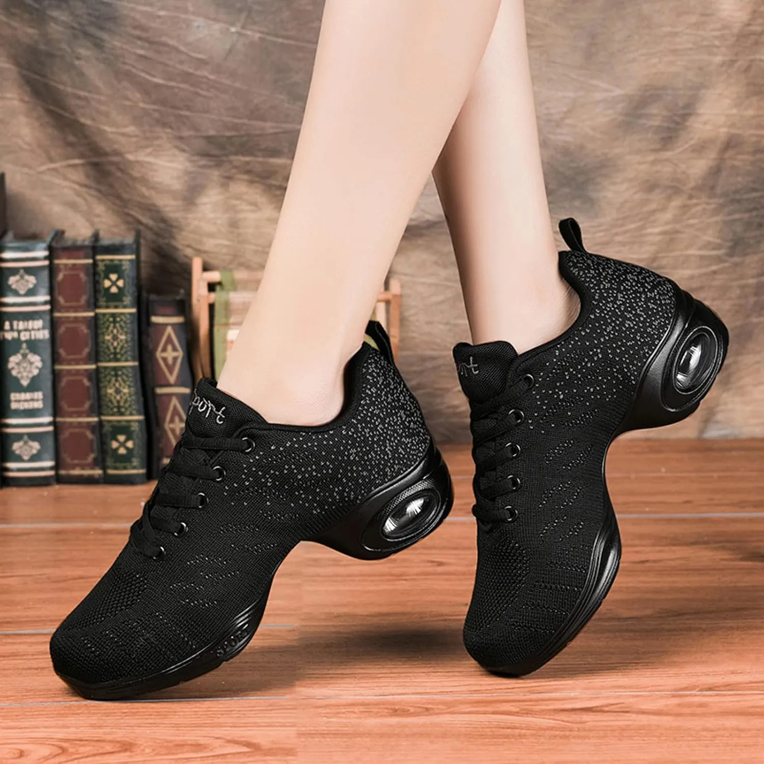 YUKTOPA Womens Dance Sneakers Jazz Shoes Lace-up Walking Shoes Lightweight Breathable Lady Platform Shoes