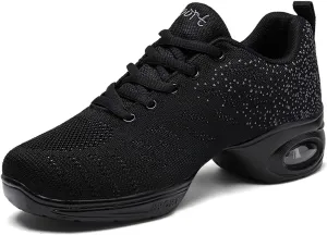 YUKTOPA Womens Dance Sneakers Jazz Shoes Lace-up Walking Shoes Lightweight Breathable Lady Platform Shoes