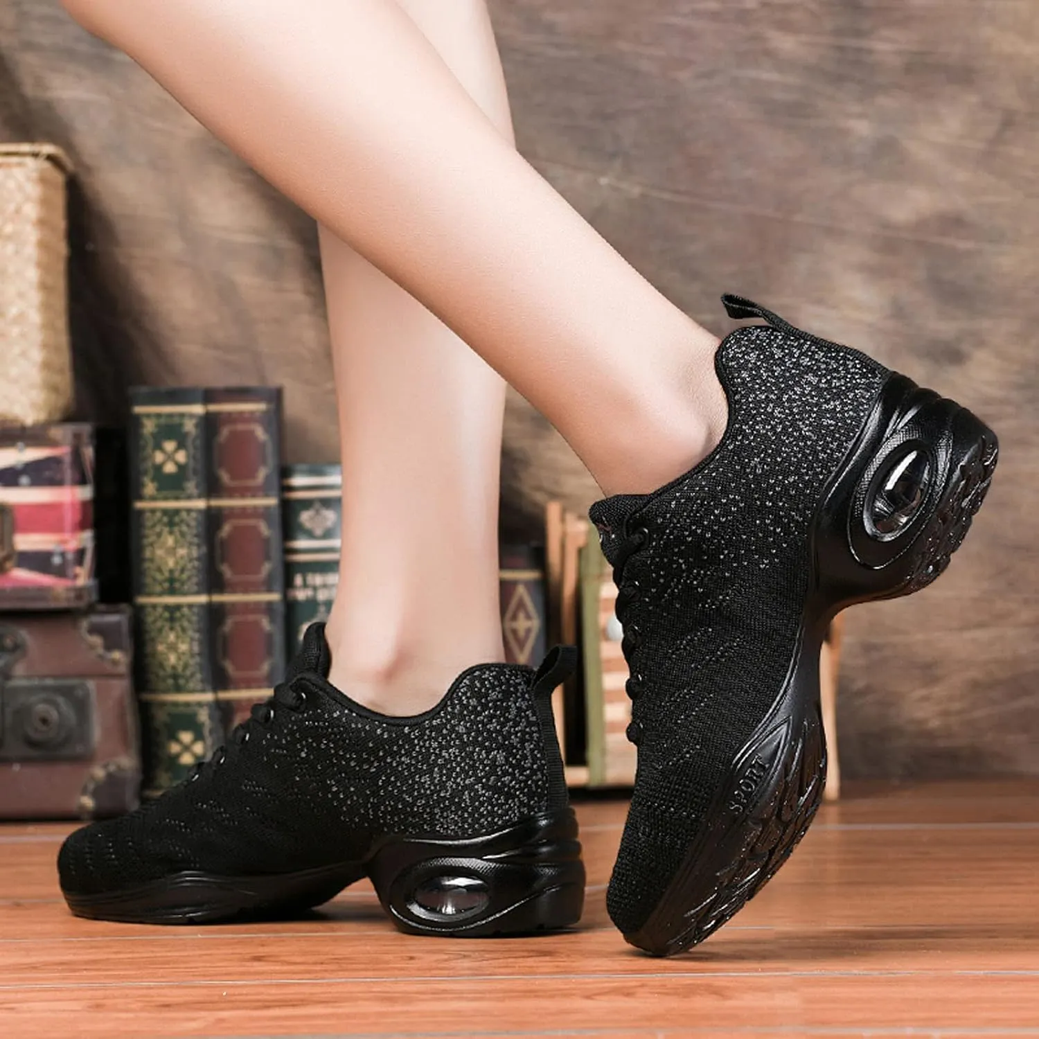 YUKTOPA Womens Dance Sneakers Jazz Shoes Lace-up Walking Shoes Lightweight Breathable Lady Platform Shoes