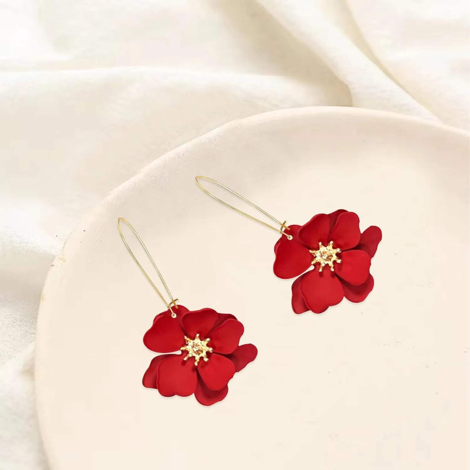 YUNXI Unique Boho Flower Dangle Earrings Exaggerated Layered Floral Petal Drop Dangle Statement Stud Earring for Women Jewelry with Box