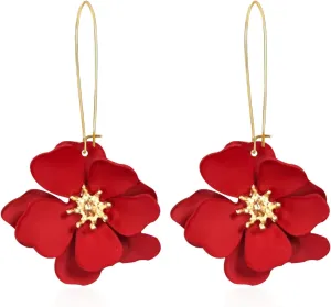 YUNXI Unique Boho Flower Dangle Earrings Exaggerated Layered Floral Petal Drop Dangle Statement Stud Earring for Women Jewelry with Box