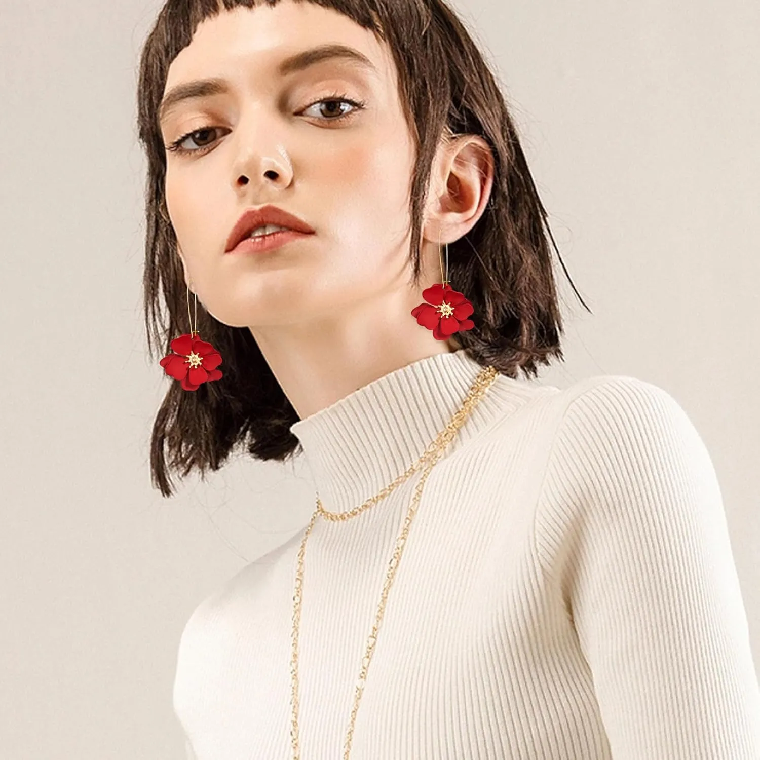 YUNXI Unique Boho Flower Dangle Earrings Exaggerated Layered Floral Petal Drop Dangle Statement Stud Earring for Women Jewelry with Box